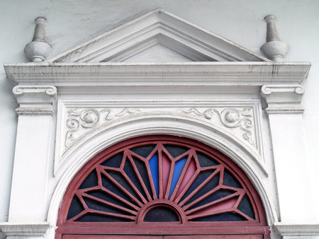 gable over the door of antique buildings, architecture blends European art that is seen in the cultural attractions in Bangkok, Thailandの写真素材