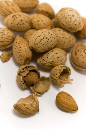 Almonds on white backgroundの写真素材