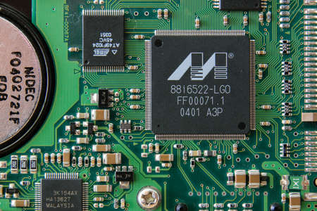 Koszalin, Poland  - Jun 04 2019, Electronic circuit board. Electronic computer hardware technology. Hard disk drive.のeditorial素材