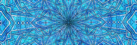 Kaleidoscopic abstract banner with tonal and color transitions and shapes.