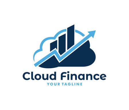 A vector logo design info graphic with line bar chart of financial or stock exchange, increase profit, business management company, inside cloud shapeのイラスト素材
