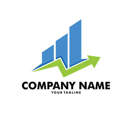vector logo design info graphic with line bar chart of financial or stock exchange, increase profit, business management companyのイラスト素材