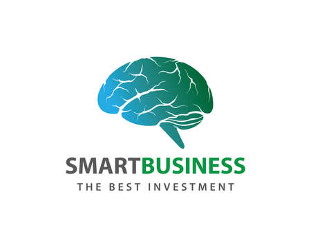human brain detailed smart blue green vector logo design for smart business, intelligence research, smart application, advance technology and moreのイラスト素材
