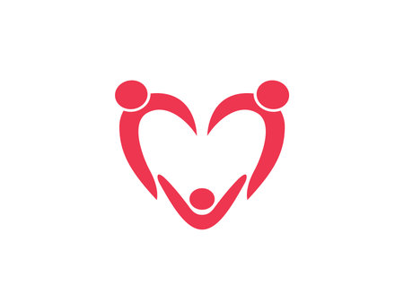 orphan child adoption family with heart shape iconic vector logo design for charity, community, parenting, education and moreのイラスト素材