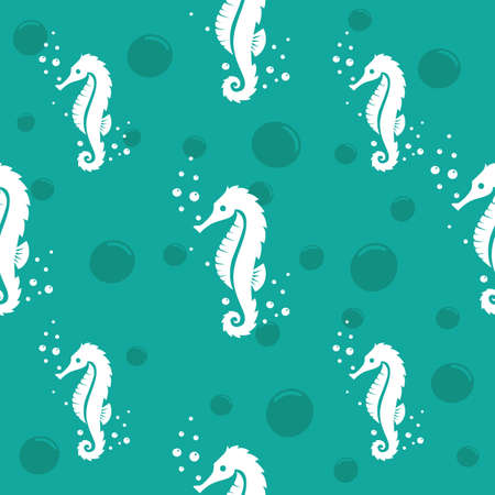 white green ocean theme seahorse and bubble vector seamless pattern for background and wallpaper cover and merchandise printのイラスト素材