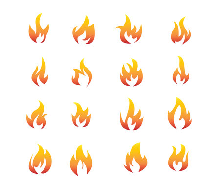 Red and orange flaming fire clip art vector set template.のイラスト素材