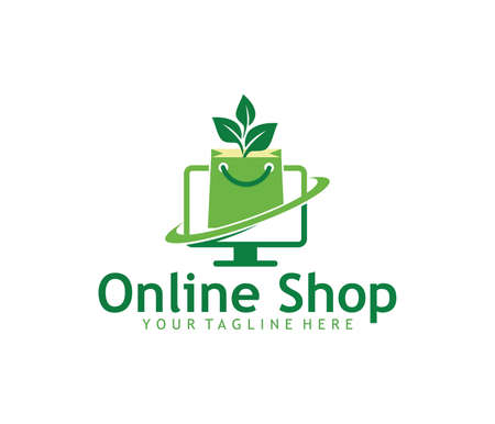 Green online shop  logo concept design template.のイラスト素材