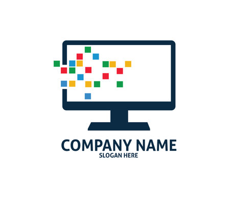 Computer monitor with colored square icon illustrationのイラスト素材