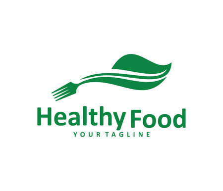 Green healthy food diet bistro cafe restaurant vector icon design template.のイラスト素材