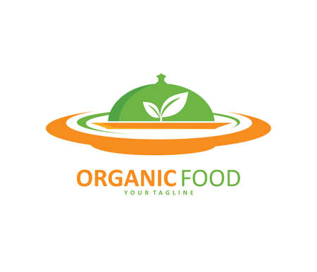 Green healthy food diet bistro cafe restaurant vector icon design template.のイラスト素材