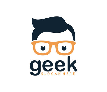 cool geek guy nerd vector logo design templateのイラスト素材