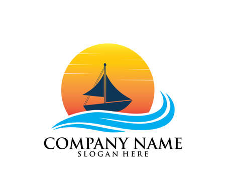 sailing ship boat vector logo icon design templateのイラスト素材