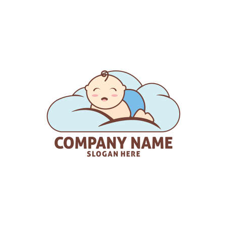 happy baby sleep in cloud shop vector icon logo design templateのイラスト素材
