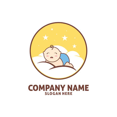 happy baby sleep in cloud shop vector icon logo design templateのイラスト素材