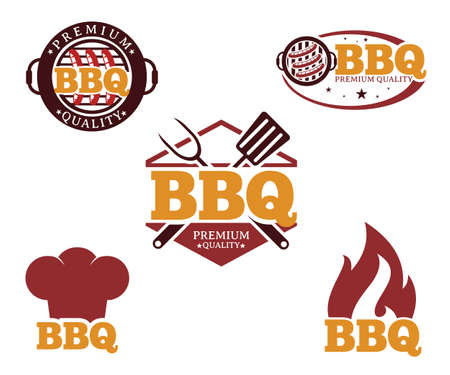BBQ barbecue vector icon emblem logo design templateのイラスト素材