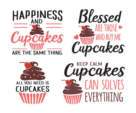 cupcakes baking funny quote saying vector design template setのイラスト素材
