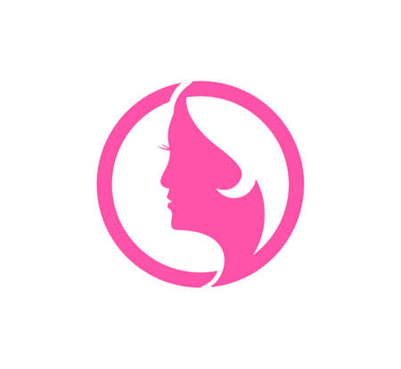 fashion and beauty women face profile vector icon logo design template for salon, wellness center, makeup artist and moreのイラスト素材