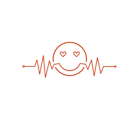 heart beat pulse line graphic vector illustration with an in love emoticon in itのイラスト素材