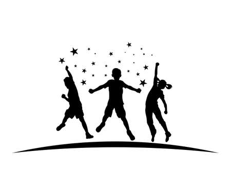 exciting passion jumping kids silhouette vector illustration logo design templateのイラスト素材