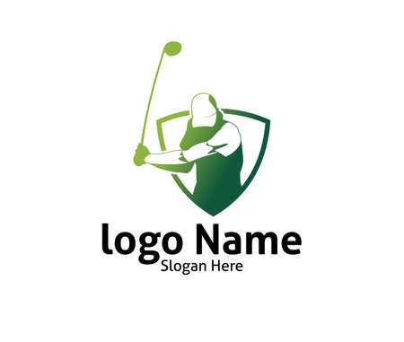 golf outdoor sport vector logo design inspiration, a player hits the ball with a swing stick for brand and presentation visualのイラスト素材