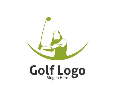 golf outdoor sport vector logo design inspiration, a player hits the ball with a swing stick for brand and presentation visualのイラスト素材