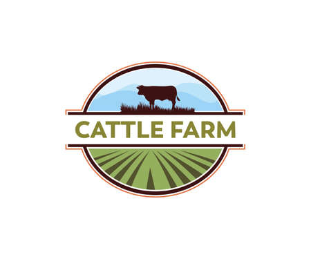 cattle farm and crop or livestock template vector logo design inspirationのイラスト素材