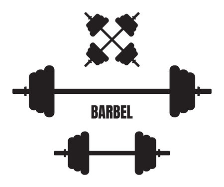 barbel fitness gym simple flat style vector logo design set templateのイラスト素材