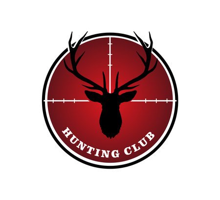 red rifle monocular with deer head silhouette as a target logo design inspiration for outdoor hunting sportのイラスト素材