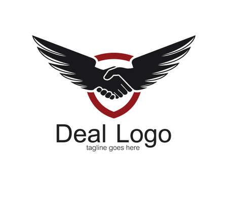 handshake symbol of deal and cooperation vector logo design template with a pair of wingsのイラスト素材