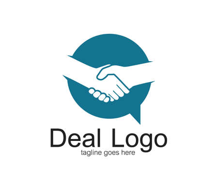 handshake symbol of deal and cooperation vector logo design template inside a bubble chatのイラスト素材