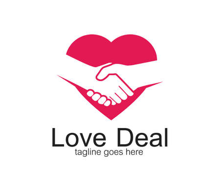 handshake symbol of deal and cooperation vector logo design template inside a heart symbolのイラスト素材