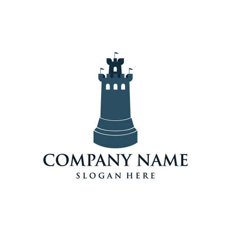 stronghold castle tower vector logo design template like rook chess pieceのイラスト素材