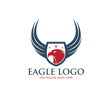 eagle head wing inside shield patriotic modern vector logo design concept inspiration templateのイラスト素材