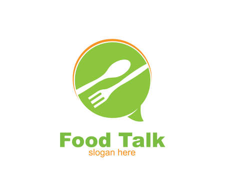 spoon fork and chat bubble for food restaurant cafe eatery vector logo design templateのイラスト素材