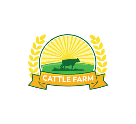 cow in the land field vector logo design concept templateのイラスト素材