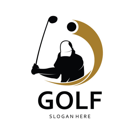 golf player swing hit the ball illustration vector logo design templateのイラスト素材