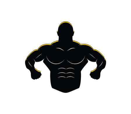 muscle man body silhouette for gymnastic body building vector logo design templateのイラスト素材