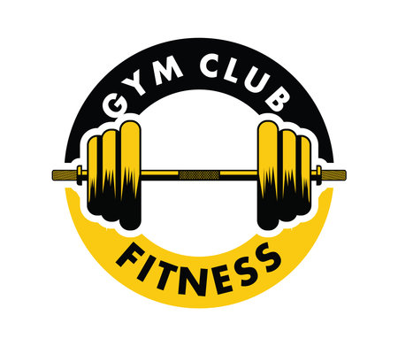 barbell inside an emblem for gymnastic body building vector logo design templateのイラスト素材