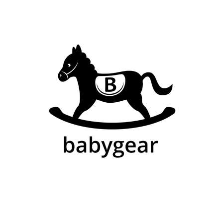 wooden black horse with letter b for kids toy business vector logo graphic design templateのイラスト素材