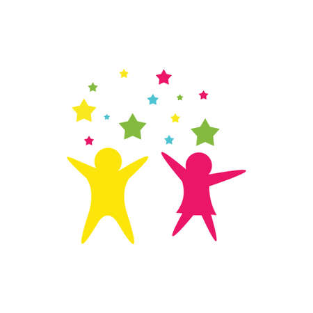 dancing kids and children happy dancing vector logo design templateのイラスト素材
