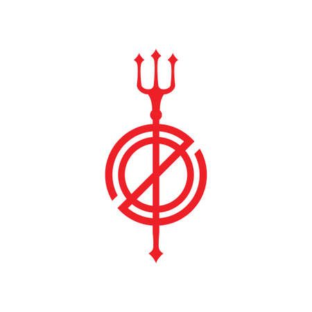 mystical trident spear weapon with abstract letter O and Z vector logo design templateのイラスト素材