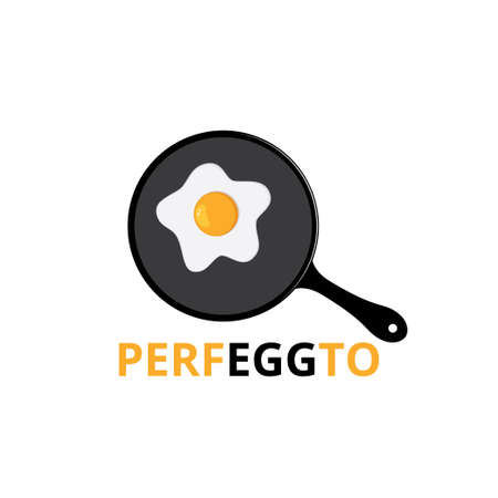 sunny side up cooked egg inside frying pan vector logo design illustration templateのイラスト素材