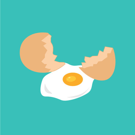 sunny side up fried cooked egg with cracked shell vector logo design illustration templateのイラスト素材