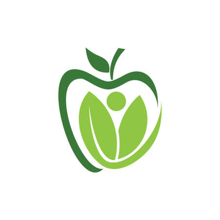 apple fruit healthy green food nutrition for beauty and herb medicine vector logo design templateのイラスト素材