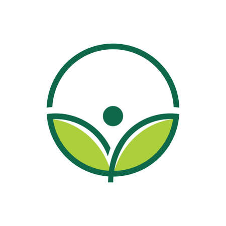 a pair of leaf inside circle for green agriculture botany and biology science research vector logo design templateのイラスト素材