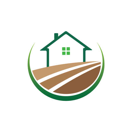 house home real estate property in middle of field sale market vector logo design templateのイラスト素材