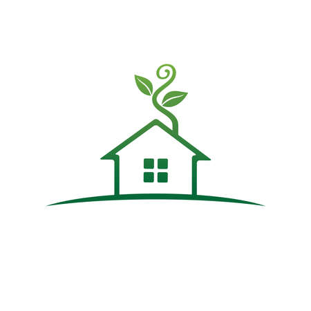 green house home real estate property with sprout plant growing sale market vector logo design templateのイラスト素材