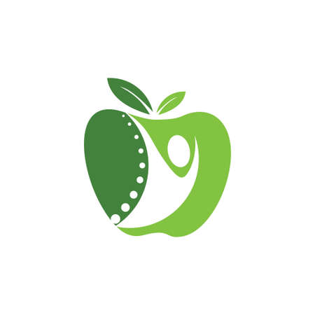 apple fruit healthy green food nutrition for beauty and herb medicine vector logo design templateのイラスト素材