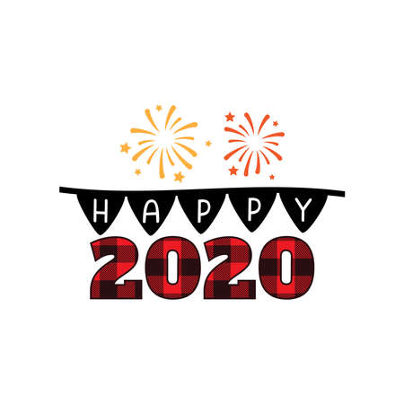 Illustration for happy new year 2020 with firework and flag theme vector banner design template - Royalty Free Image