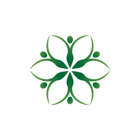 abstract woman beauty salon, empower and herbal supplement vitamin green organic vector logo design templateのイラスト素材